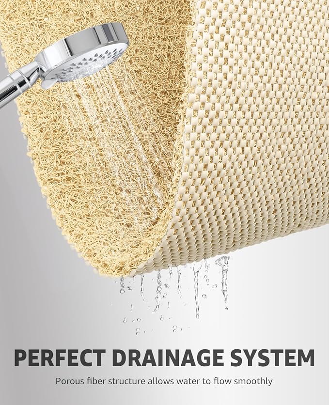 OTHWAY Shower Mat Non Slip Without Suction Cups, Quick Drying Bathtub Mat Non Slip for Shower Bathroom, PVC Loofah Shower Mat for Wet Areas (Beige)