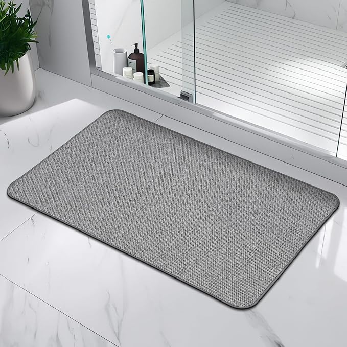 HOMTEB Bathroom Rugs Sets 2 Piece, Thin Bath Mat Absorbent Quick Dry, Machine Washable, Rubber Backing for Non Slip, Low Pile Cozy Cloth Bathroom Rug Set for Tub/Sink/Shower (27"x17" & 30"x19", Gray)