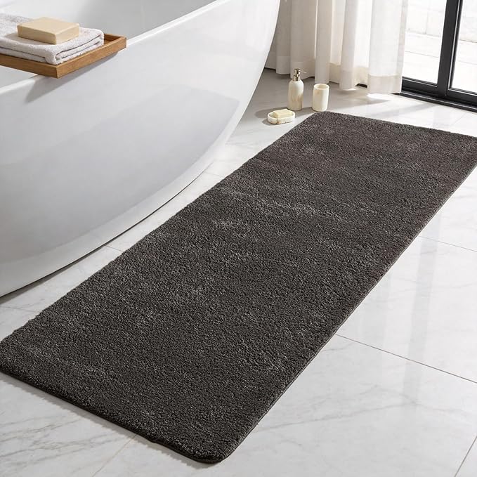 TYUU Bathroom Runner Rug, Ultra Soft Long Bath Mat Super Absorbent Quick Dry Bathroom Runner Rugs 24 x 72 Non Slip Washable, Dark Grey 24" x 72"