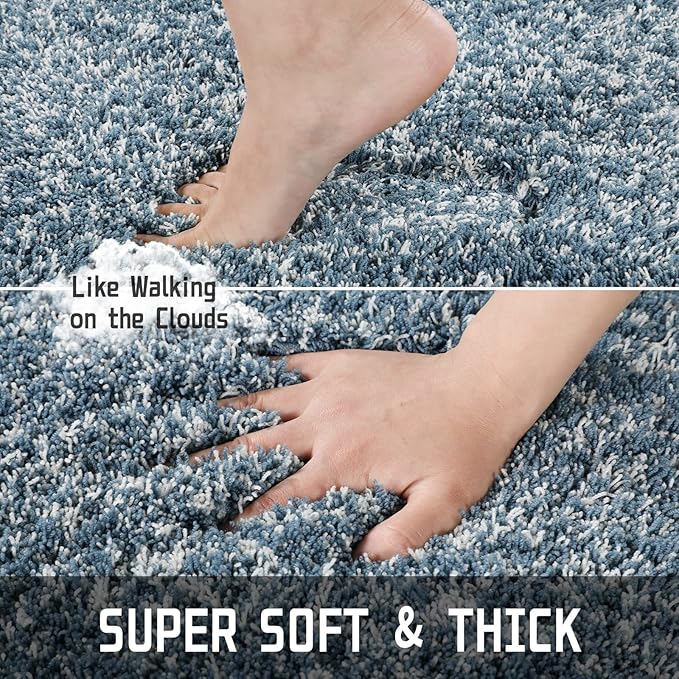 Yimobra Bath Rugs for Bathroom 32X20, Ultra Soft and Water Absorbent Bath Mats, Non Slip Plush Shower Rugs, Microfiber Thick Matts for Bathroom Floor/Tub, Machine Washable, Denim Blue and White