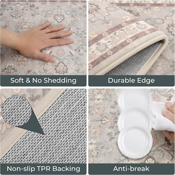 GRANNY SAYS Boho Kitchen Rug Sets of 2, Non Slip Washable Faux Wool Kitchen Mats for Floor, Thick Soft Anti-Fatigue Comfort Standing Mat Runner Rugs for Hallway Laundry Room, Boho Red