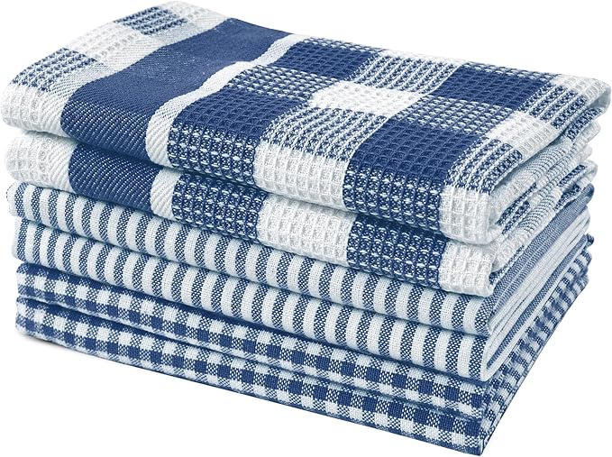 LANE LINEN 100% Cotton Kitchen Towels - 6 Pack Ultra Soft Quick Drying Dish Towels, Absorbent Kitchen Rags 12"x12" - Navy