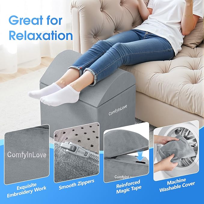 Foot Rest for Under Desk at Work - Non-Slip Foot Stool with 3 Adjustable Heights, Ergonomic Under Desk Footrest with Washable Cover for Leg Elevation, Desk, Home, Office, Car (Light Grey)