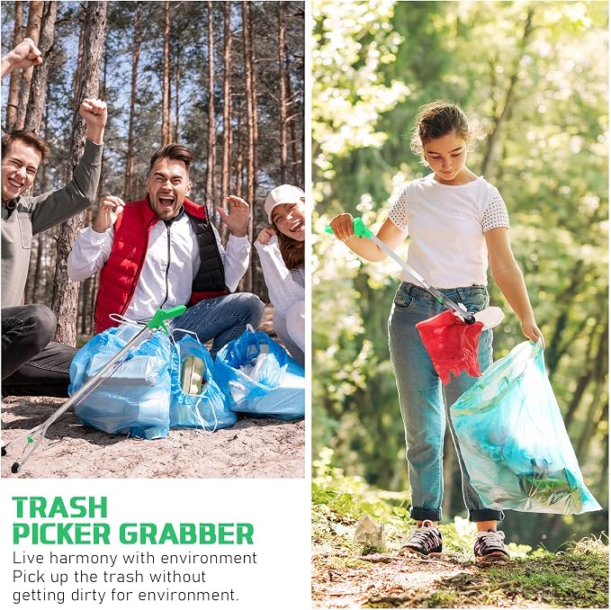 10 Pack Suction Cup Reacher Grabber Heavy Duty Trash Picker Grabber Tool, Long Handy Aids Nonslip Claw Reach Tool for Elderly Pick up Stick Arm Extension Litter Picker (33 Inch,Green)