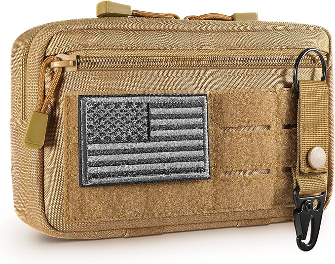 FRTKK Tactical Molle Admin Pouch Utility Laser Cut EDC Tool Pouch Bag Horizontal Modular Pouches Include US Flag Patch and Keychain