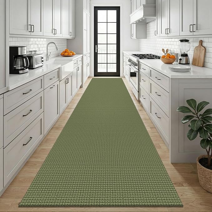 KOZYFLY Cotton 3x12 Runners Rugs for Hallway, Long Washable Runner Rug, Woven Non Slip Kitchen Runner, Braided Entryway Rug, Floor Carpet for Entry, Aisle, Hall, Olive Green/Earthy Green