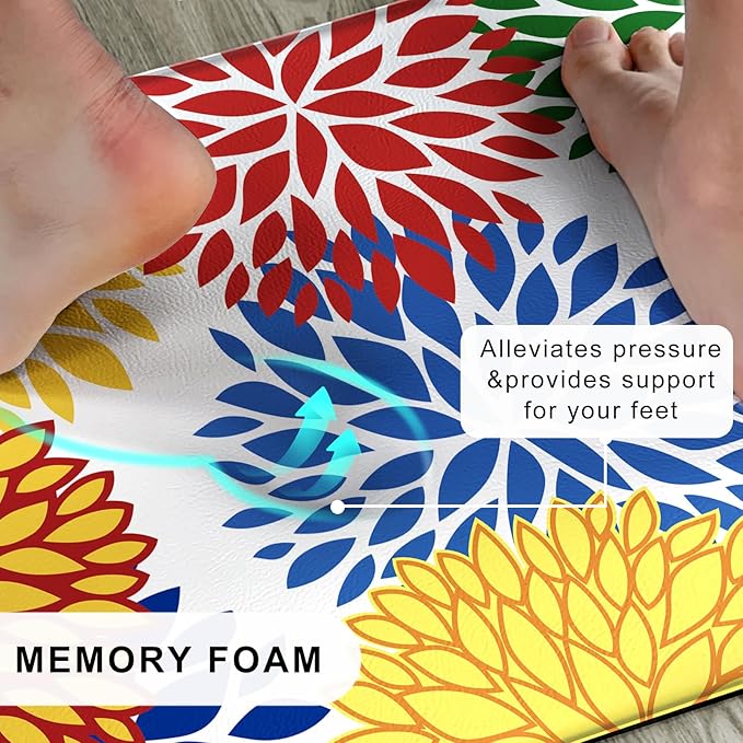 Kitchen Mats Set of 2 Cushioned Anti Fatigue Kitchen Rugs Non Slip Waterproof Kitchen Runner Memory Foam Floor Mat Comfort Standing Mat for Sink,Office,Laundry, Multi Color