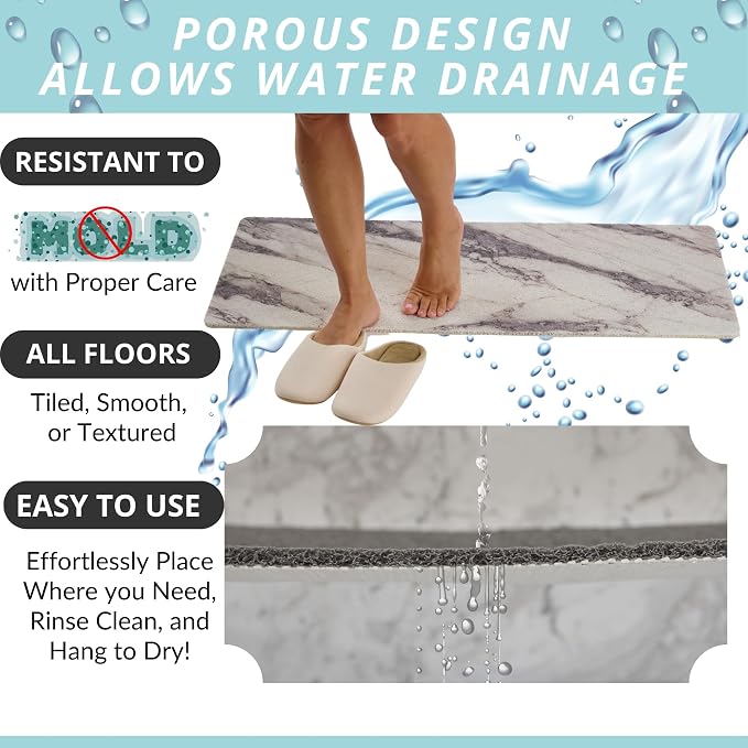 Non Slip Bathtub Mat Shower Mat for Tub - Loofah Bath Mats for Bathroom - 40x16 Bathtub Floor Mat - Textured Anti Slip Bath Mat Without Suction Cups - Secure Mat for Wet Areas (40x16 Marble Gray)