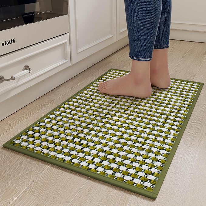 YDKGL Kitchen Mats for Floor, Super Absorbent Kitchen Rugs Non Slip Washable, Rubber Backing Soft Chenille Braided Kitchen Runner Rug Standing Mat Sink Mat, Easy to Clean, Green 17"x30"