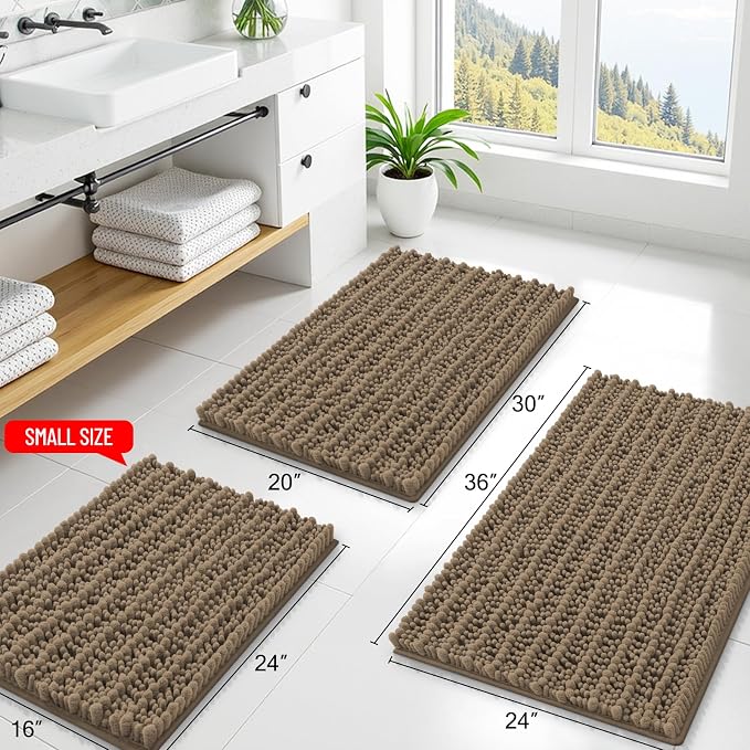 Smiry Bathroom Rugs Mat 30x18, Extra Soft Absorbent Chenille Bath Rugs, Non Slip Rubber Backing Machine Washable Quick Dry Bath Mats for Bathroom Floor, Tub, Shower, Home Decor Accessories, Camel