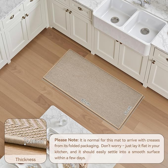 AMOAMI Kitchen Mats for Floor, Non Slip Washable Kitchen Rugs Absorbent Quick Dry and Easy to Clean,Rugs for Kitchen in Front of Sink, 20“*32”, Beige