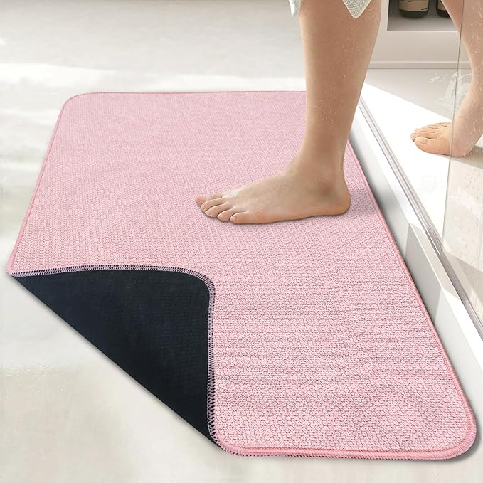 Bosap Bath Mat,Ultra Thin Bathroom Runner Rugs,Large Bath Mats for Bathroom,Quick Dry,Non-Slip,Machine Washable,Low Pile,Bath Rug,Shower Outside,Sink,Home Decor Accessories.Pink,2'x6'(24x72inch)