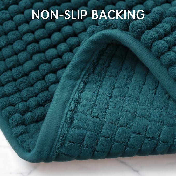 SUBRTEX Bathroom Rugs, 24" x 36" Chenille Bath Rug Soft Short Plush Bath Mat Soft Shower Mat Water Absorbent Shower Mat Quick Dry Machine Washable, Teal
