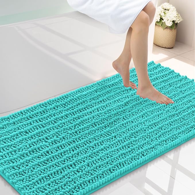 Smiry Bathroom Rugs Mat 44x24, Extra Soft Absorbent Chenille Bath Rugs, Non Slip Rubber Backing Machine Washable Quick Dry Bath Mats for Bathroom Floor, Tub, Shower, Home Decor Accessories, Turquoise