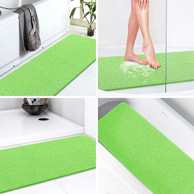 LuxStep Shower Mat Bathtub Mat,24x36 inch, Non-Slip Bath Mat with Drain, Quick Drying PVC Loofah Bathmat for Tub,Shower,Bathroom, Grass Green