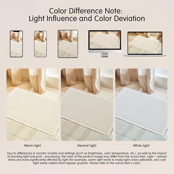 SUBRTEX Waffle Braided Bath Mat, 20" x 32" Soft Waffle Bath Rugs, Absorbent Non Slip Bathrooom Mats, Machine Washable Area Rug for Bathroom, Quick Dry, White