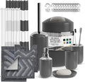 Clara Clark Bathroom Accessories Set - 23PC Shower Curtain Set with Bathroom Trash Can, Grey Bathroom Set, Bathroom Sets with Shower Curtain and Grey Rugs