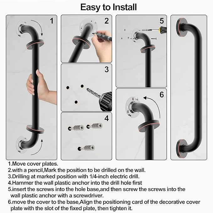 16 Inch Grab Bar 304 Stainless Steel Anti-Slip Bathroom Safety Handrail Wall Mount Assist Grip for Elderly Handicap Bathtub Shower Toilet,GB-4023-ORB, Oil Rubbed Bronze
