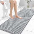OLANLY Long Bathroom Rugs Runner 47x17, Thick Soft and Absorbent Chenille Bath Mat, Non-Slip, Machine Washable Quick Dry Bath Rugs for Tub Shower Floor, Home Decor Accessories, Light Grey