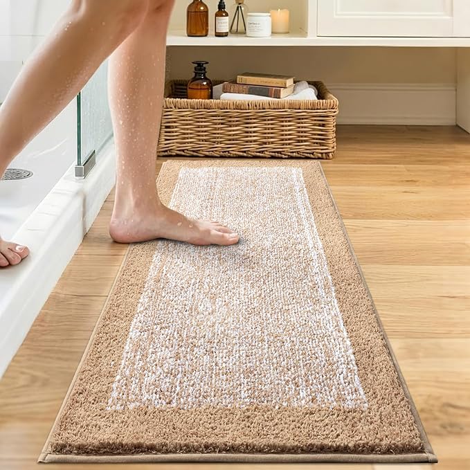 Bathroom Rugs 48x17 Non Slip Washable, Beige Bath Mat for Bathroom Floor Tub, Soft Absorbent Quick Dry Mats for Shower, Bathtub,Home Decor