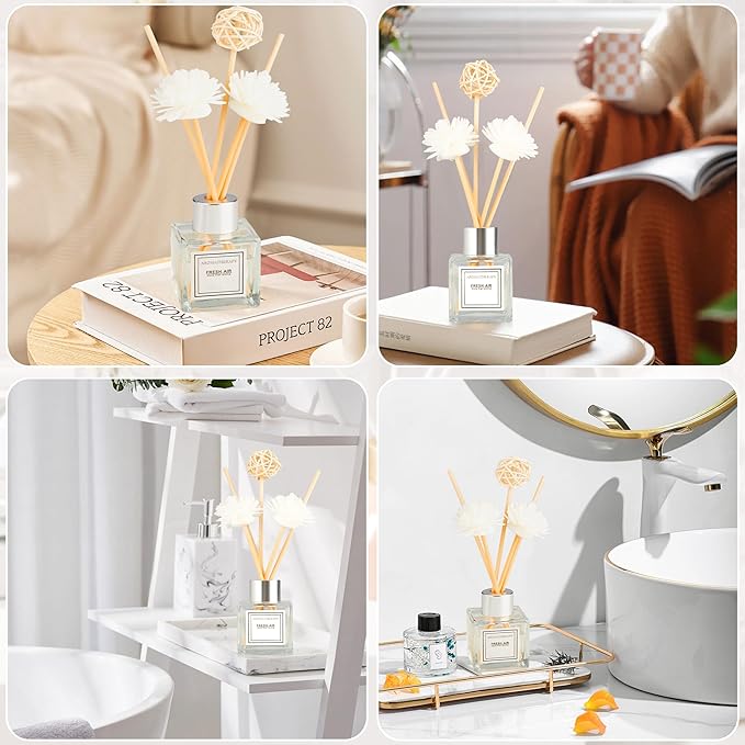 Reed Diffuser Set, 1.7 fl oz Scent Diffuser with Sticks, Osmanthus Scent for Bathroom Accessories Shelf Decor, Air Fresheners for Home, Home Fragrance Products, House Office Room Decor Aesthetic Gift