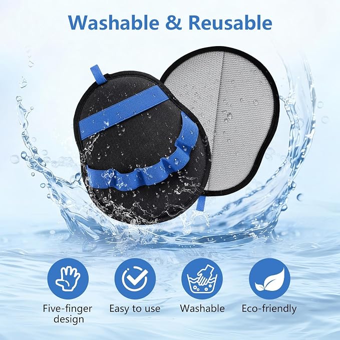 Pet Hair Removal Glove for Dogs & Cats, Reusable Washable Electrostatic Pet Hair Remover Glove, Pet Hair Mitt with Finger Straps for Couch, Carpet, Car Seats, Clothes, Furniture, Blue