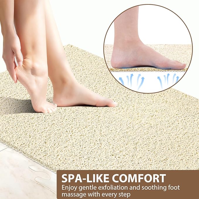Shower Mat Non Slip: 47.2 x 31.5 Inch Extra Large Shower Mats for Inside Shower with Drain Hole - Soft PVC Loofah Anti Slip Shower Stall Mat for Walk-in Shower and Bathroom, Quick Drying
