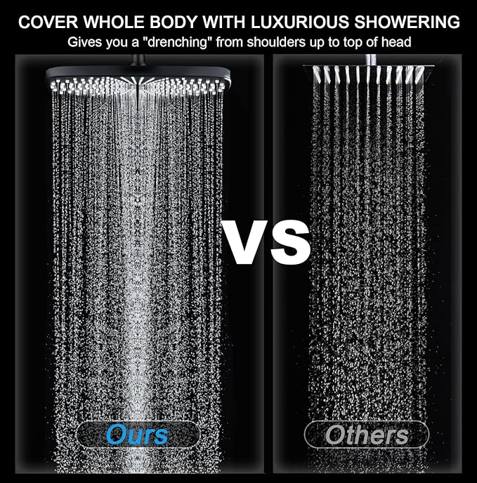 BOZYBO Rain Shower Head with Handheld: High Pressure Shower Heads with Handheld Spray Combo, 12" Rainfall Shower Head and 9 Sprays Hand Showerheads with Magnetic Docking and Power Jets, Black