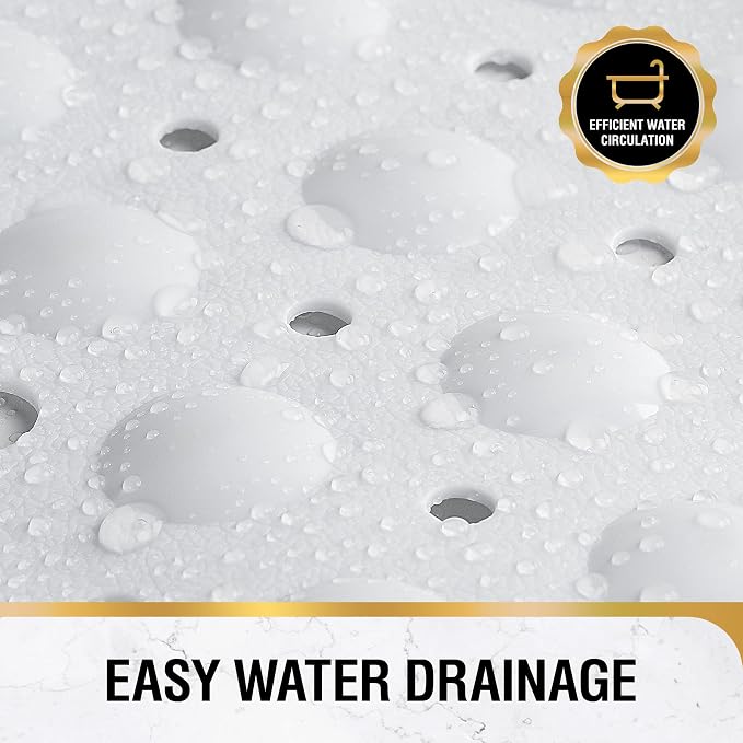 HITSLAM Bath Mat for Tub, Non Slip Bathtub Mat, 40 x 16 Inch Extra Long Bath Tub Mat, Machine Washable Bathroom Shower Mat with Suction Cups and Drain Holes, Soft on Feet, White
