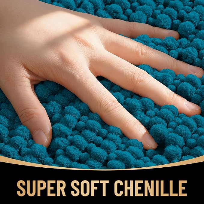 OLANLY Thick Large Bathroom Rugs 44x32, Extra Soft Absorbent Chenille Bath Rugs, Rubber Backing, Machine Wash Dry, Bath Mats for Bathroom Floor, Tub and Shower, Home Decor Accessories, Peacock Blue