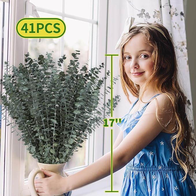 41 PCS Dried Preserved Eucalyptus Bundle for Shower-17'' Real Large Dried Eucalyptus Stems Shower Plants for Shower Hanging, Fresh Eucalyptus Leaves, Fragrance, Bathroom Vase Decor