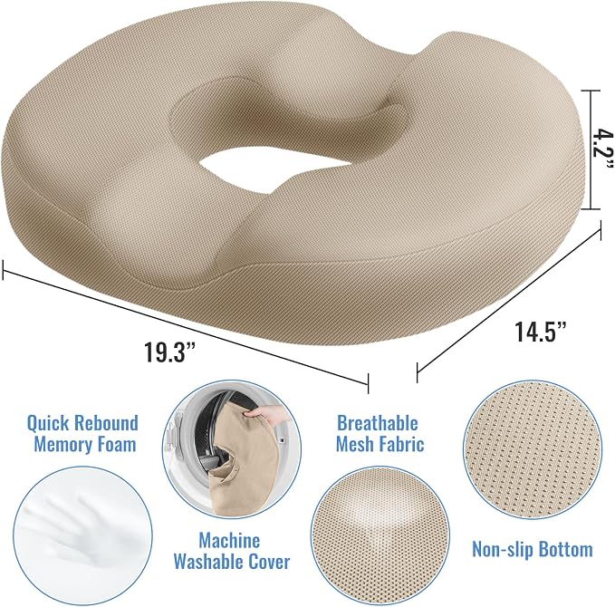 CloudBliss Donut Pillow Stadium Seat Cushion for Tailbone Pain Relief and Hemorrhoids, Memory Foam Seat Chair Cushion, Portable Seat Cushions for Bleachers, Car, Home & Office