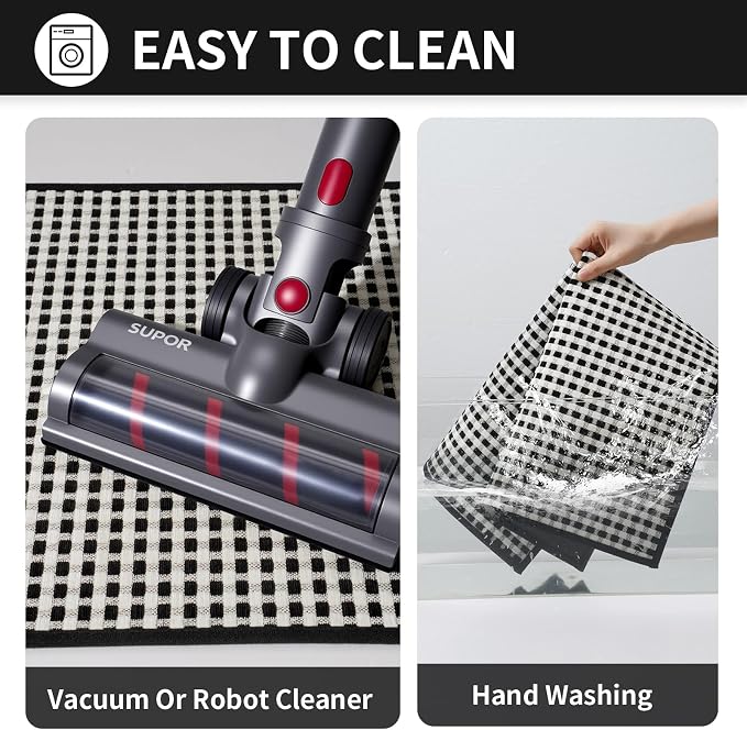 YDKGL Kitchen Mat Kitchen Rugs Sets of 2 PCS Non Slip Washable, Super Absorbent Soft Braided Kitchen Mats for Floor, Rubber Backing Comfort Standing Kitchen Sink Mat Runner Rug, Black 17"x30"+17"x47"