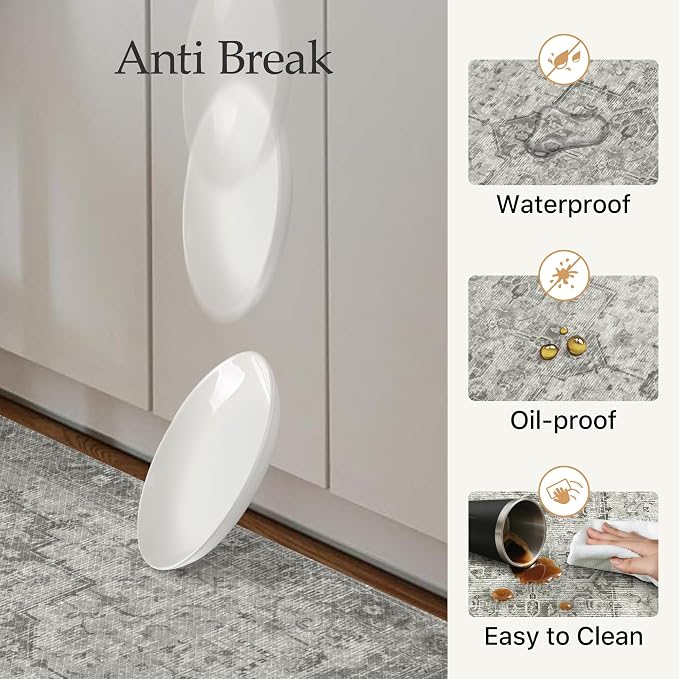 GENIMO Kitchen Mats for Floor 2PCs, Washable Anti Fatigue Mat for Cushioned, 17.3"x47"+17.3"x30", Waterproof Kitchen Rugs, Non Slip Comfort Standing Mat Rug for Home, Sink, Laundry, Stone Gray