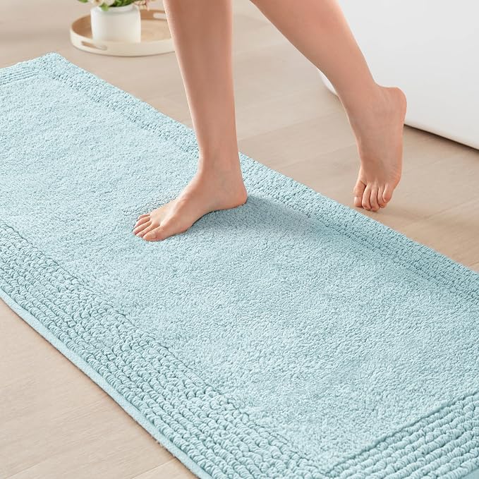 Madison Park Splendor Reversible 100% Cotton Tufted Bathroom Rug-3000 GSM Hotel Quality Luxurious Plush Medium Pile Bath Mat Absorbent, Quick Dry, Shower Room Décor, 24x72, Blue