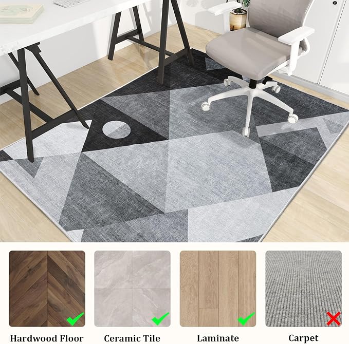 Office Chair Mat for Hardwood Floor, 72"x48" Easy Glide Computer Desk Mat Protector for Rolling Chair Under Desk Rug Nonslip Backing, Machine Wash, (Modern)