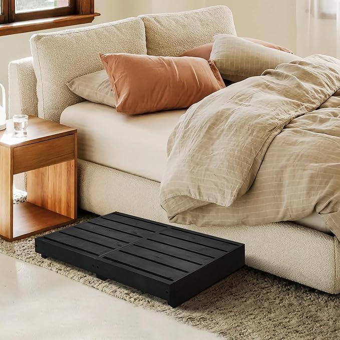 Indoor Wooden Step Stool 3.5'' Height, Outdoor Steps with Non Slip Pads, Step for Outside, Safety Stepping Stool for Bathroom, Kitchen, Bed, Black