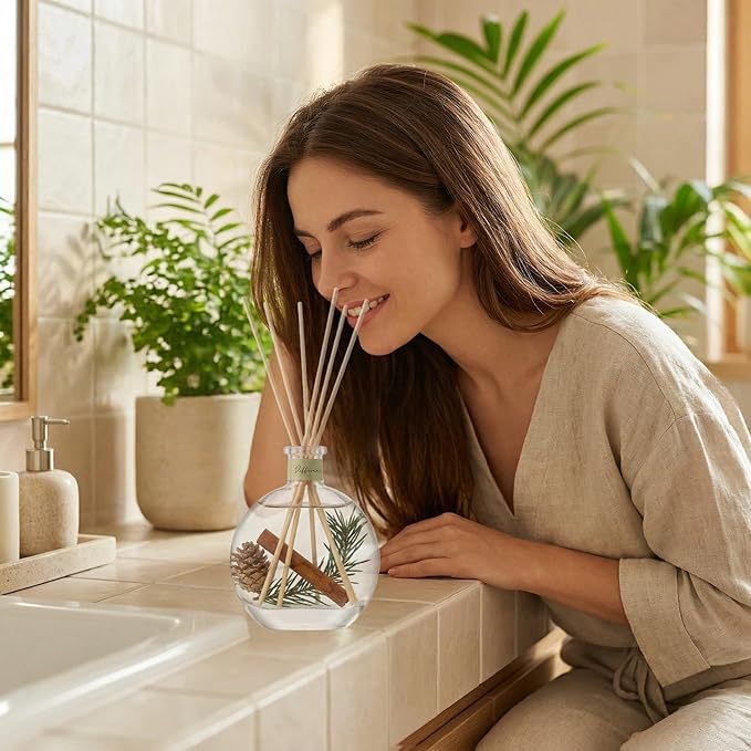 Cedar Wood & White Musk Essential Oil Reed Diffuser for Home&Office, Luxury Hotel Collection Diffuser Oil Inspired by Ritz Carlton, Bathroom,Bedroom&Living Room Shelf Decor,Non-Toxic & Gift Ready