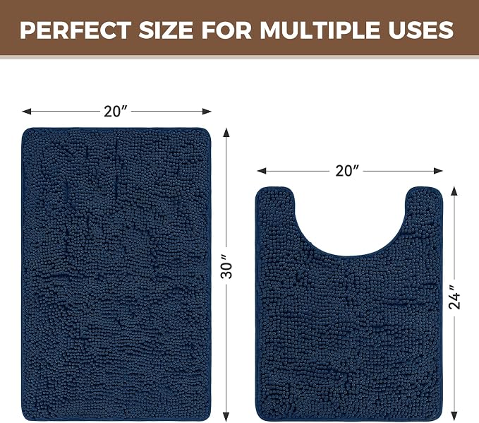 Bcoimo Bathroom Rug Set, Chenille Bathroom Rugs, Absorbent Non Slip Plush Bath Mats, Machine Washable Fast Drying Floor Mats for Tub, Shower, Sink, Vanity