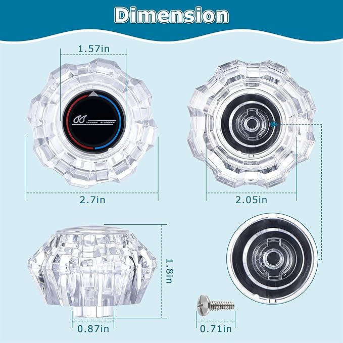 Dreyoo Shower Faucet Handle Replacement for 940-240, Compatible with Price Pfister Old Style Avante Series, Clear Acrylic Shower Knob Replacement for Single Handle Tub Faucet(Water Drop Style)