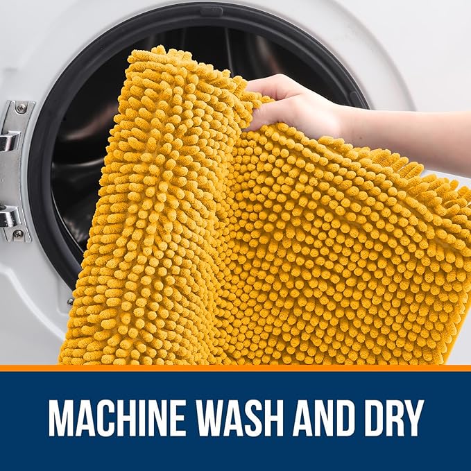 OLANLY Large Bathroom Rugs 40x32, Soft Absorbent Chenille Bath Rugs, Rubber Backing Quick Dry, Machine Washable Bath Mats for Bathroom Floor, Tub and Shower, Home Decor Accessories, Golden Yellow