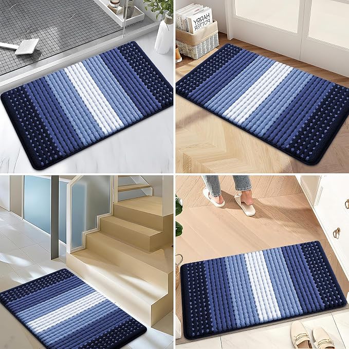 Kitinjoy Indoor Outdoor Door Mat, 40x32 Non-Slip Absorbent Dirt Trapper, Low-Profile Washable Inside Entrance Front Floor Mat, Sturdy Soft Entry Dotted Ombre Doormats for Entryway, Navy Blue