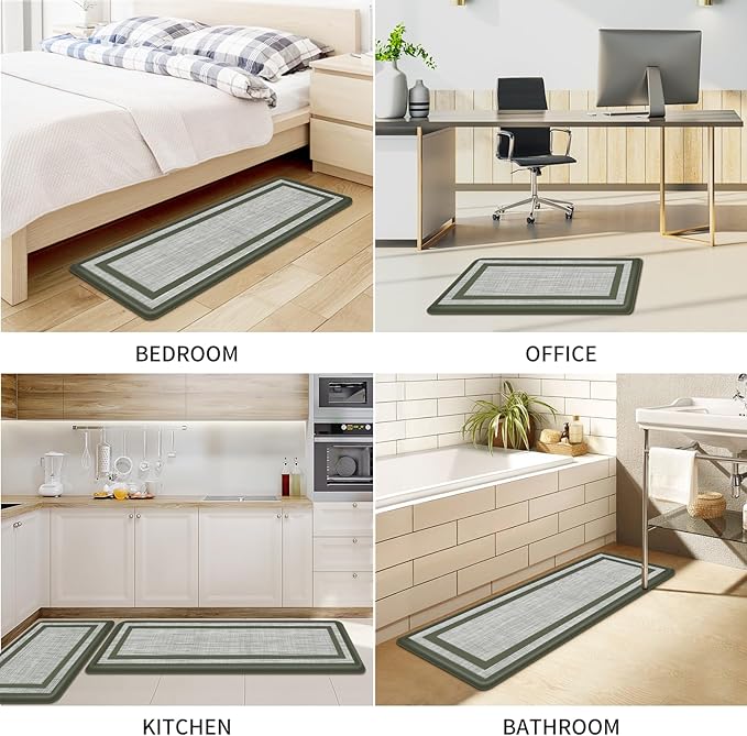 Mattitude Kitchen Mats Set of 2 Cushioned 0.47 inch Thick Rugs Non-Skid Waterproof Mats and Ergonomic Comfort Standing for Floor, Office, Sink,Laundry,Green