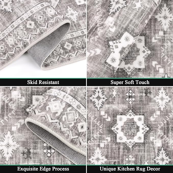HEBE Boho Kitchen Rug Sets 3 Piece with Runner Non Slip Kitchen Rugs and Mats Washable Kitchen Mats for Floor Thick Kitchen Floor Mat Carpet Runner Rugs for Hallway Laundry Holiday Decor