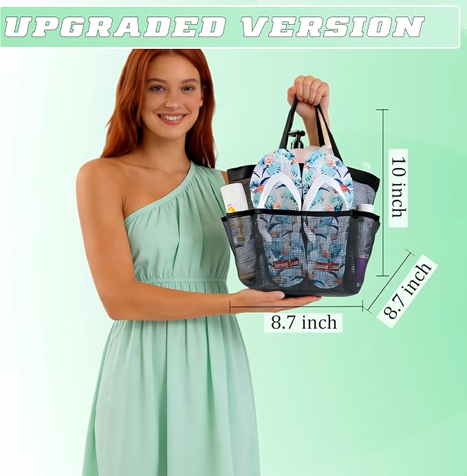 Attmu Mesh Shower Caddy Portable for College Dorm Room Camping Essentials, Shower Caddy Dorm with 9-Pockets, Large Capacity Hanging Basket Bathroom Bag for Toiletry, Swimming, Gym, Camp, Beach
