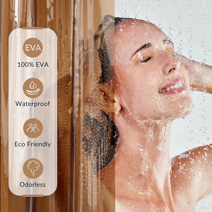 AmazerBath Premium EVA Shower Curtain Amber, Luxury Shower Curtain Clear Brown Jelly-Like Soft, Waterproof Clear Brown Shower Liner with 3 Weighted Stones and 12 Grommets, Recyclable Packaging
