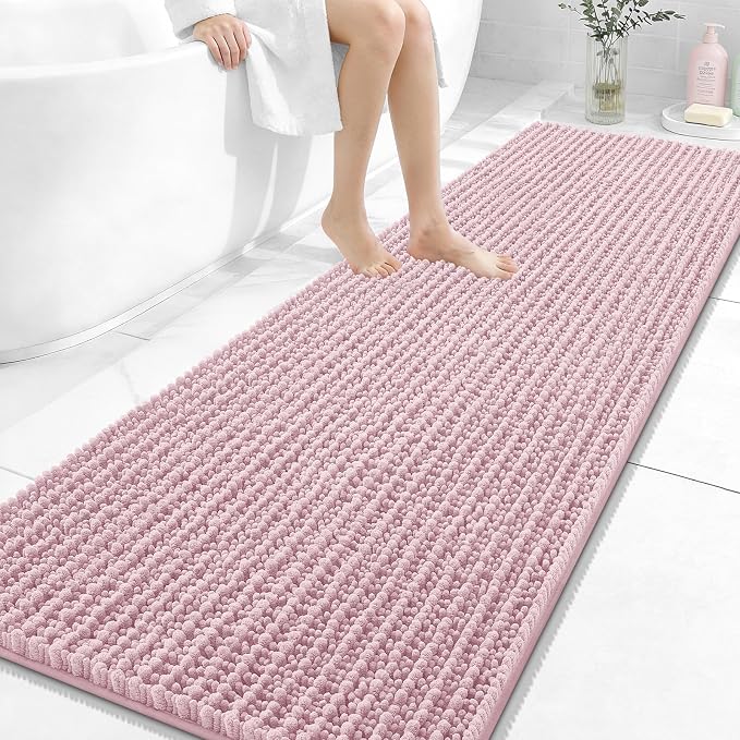 OLANLY Long Bathroom Rugs Runner 70x24, Thick Soft and Absorbent Chenille Bath Mat, Non-Slip, Machine Washable Quick Dry Bath Rugs for Tub Shower Floor, Home Decor Accessories, Dusty Rose