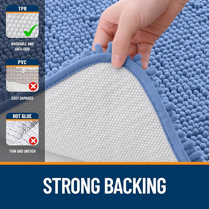 OLANLY Bathroom Rugs 30x18, Extra Soft Absorbent Chenille Bath Rugs, Rubber Backing Quick Dry, Machine Washable Bath Mats for Bathroom Floor, Tub and Shower, Home Decor Accessories, Cornflower Blue