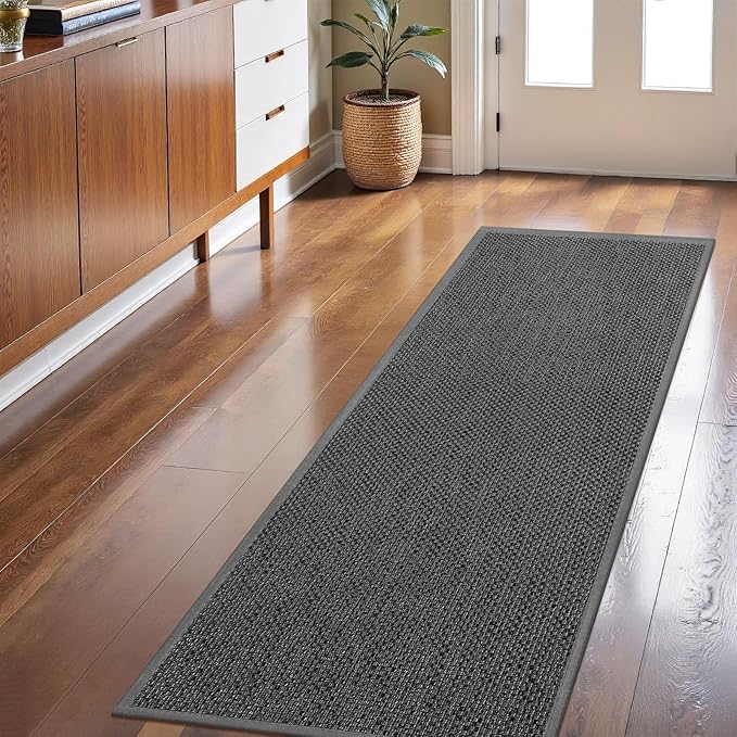 LEKEEPGO Long Door Mat 24"x59", Non Slip Door Mat Indoor Entrance, Rubber Backing Front Indoor Doormat Washable Absorbent Low-Profile Entryway Entry Resist Dirt Inside Hallway Door Mats, Grey