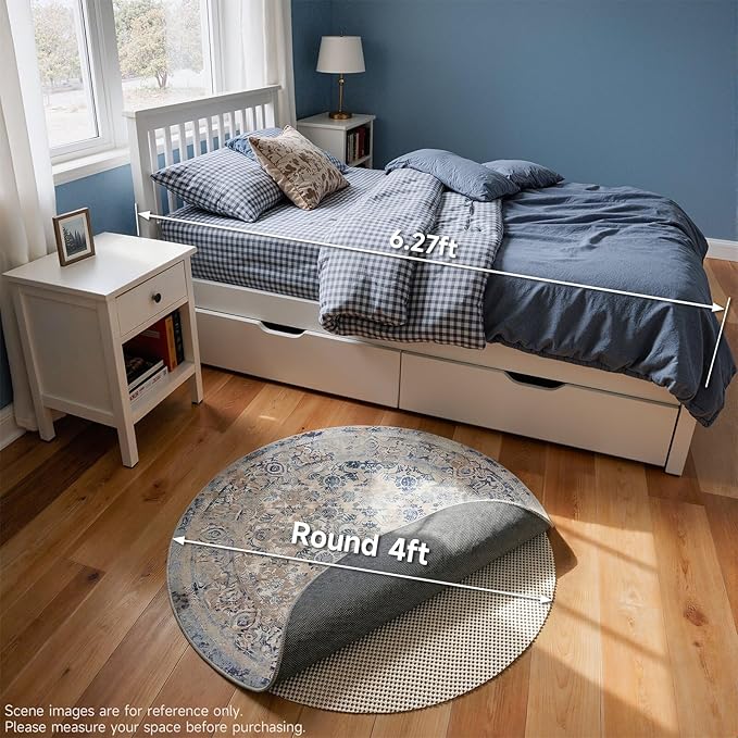Veken 4 Ft Round Rug Pad Gripper for Hardwood Floors, Circle Non Slip Rug Pads for Area Rugs, Thick Rug Grippers for Tile Floors, Under Carpet Anti Skid Mat, Keep Your Rugs Safe and in Place